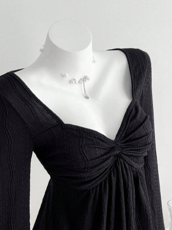 Elamini Women's Casual Twist Front V-Neck Long Sleeve T-Shirt, Versatile New Style, Spring/Autumn - Image 20