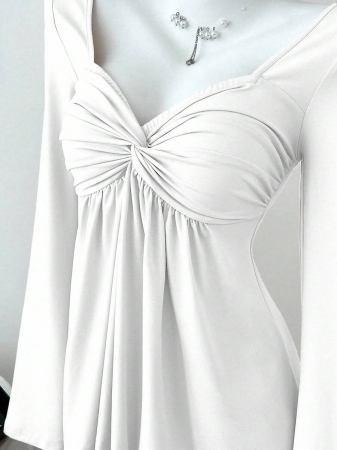 Elamini Women's Casual Twist Front V-Neck Long Sleeve T-Shirt, Versatile New Style, Spring/Autumn - Image 26