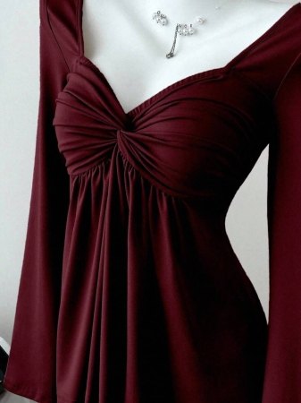 Elamini Women's Casual Twist Front V-Neck Long Sleeve T-Shirt, Versatile New Style, Spring/Autumn - Image 38