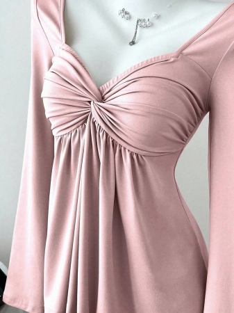 Elamini Women's Casual Twist Front V-Neck Long Sleeve T-Shirt, Versatile New Style, Spring/Autumn - Image 50