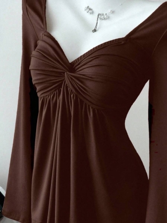 Elamini Women's Casual Twist Front V-Neck Long Sleeve T-Shirt, Versatile New Style, Spring/Autumn - Image 68