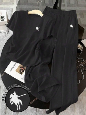 Resyla Women's Casual Ruched T-Shirt And Pants 2 Pieces Set, Summer - Image 2