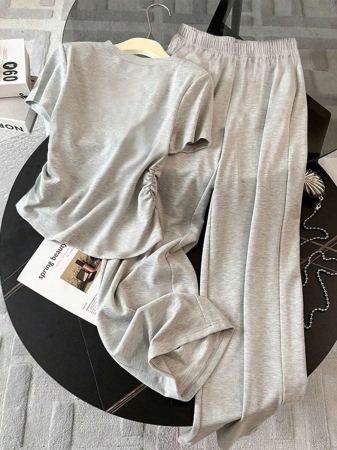 Resyla Women's Casual Ruched T-Shirt And Pants 2 Pieces Set, Summer - Image 13
