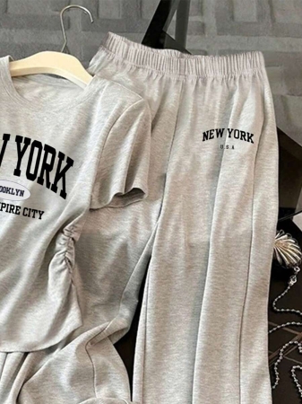 Resyla Women's Casual Ruched T-Shirt And Pants 2 Pieces Set, Summer - Image 19