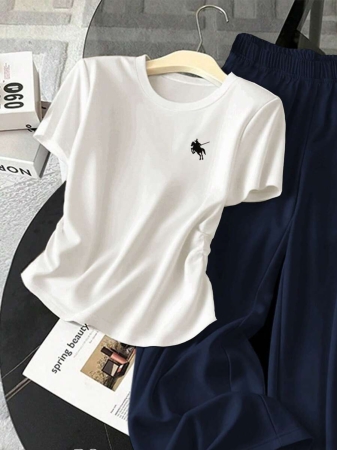 Resyla Women's Casual Ruched T-Shirt And Pants 2 Pieces Set, Summer - Image 24