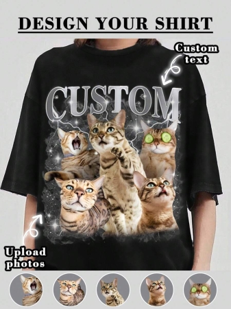 Oversized Shirt, Gift For Girlfriend/Wife, Valentine's Gift, Pet Family Customized, Custom Women's T-Shirt Shirt - Add Your Own Text And Images (Family Photo/Selfie/Pet Photo/Friend Photo/Party Photo) To Design Your Personalized Printed T-Shirt, Youth/Couple/Family/Pet Photo, Anniversary Gift,Chic Autumn, Utilitarian Chic, Fall New Style Women, Graphic Print - Image 2