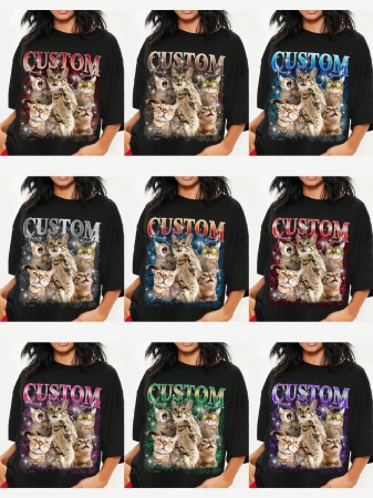 Oversized Shirt, Gift For Girlfriend/Wife, Valentine's Gift, Pet Family Customized, Custom Women's T-Shirt Shirt - Add Your Own Text And Images (Family Photo/Selfie/Pet Photo/Friend Photo/Party Photo) To Design Your Personalized Printed T-Shirt, Youth/Couple/Family/Pet Photo, Anniversary Gift,Chic Autumn, Utilitarian Chic, Fall New Style Women, Graphic Print - Image 3