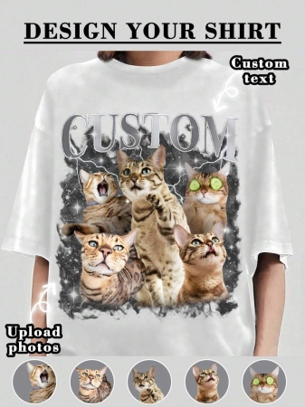 Oversized Shirt, Gift For Girlfriend/Wife, Valentine's Gift, Pet Family Customized, Custom Women's T-Shirt Shirt - Add Your Own Text And Images (Family Photo/Selfie/Pet Photo/Friend Photo/Party Photo) To Design Your Personalized Printed T-Shirt, Youth/Couple/Family/Pet Photo, Anniversary Gift,Chic Autumn, Utilitarian Chic, Fall New Style Women, Graphic Print - Image 10