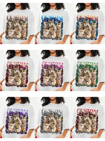 Oversized Shirt, Gift For Girlfriend/Wife, Valentine's Gift, Pet Family Customized, Custom Women's T-Shirt Shirt - Add Your Own Text And Images (Family Photo/Selfie/Pet Photo/Friend Photo/Party Photo) To Design Your Personalized Printed T-Shirt, Youth/Couple/Family/Pet Photo, Anniversary Gift,Chic Autumn, Utilitarian Chic, Fall New Style Women, Graphic Print - Image 11