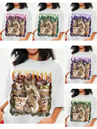 Oversized Shirt, Gift For Girlfriend/Wife, Valentine's Gift, Pet Family Customized, Custom Women's T-Shirt Shirt - Add Your Own Text And Images (Family Photo/Selfie/Pet Photo/Friend Photo/Party Photo) To Design Your Personalized Printed T-Shirt, Youth/Couple/Family/Pet Photo, Anniversary Gift,Chic Autumn, Utilitarian Chic, Fall New Style Women, Graphic Print - Image 12