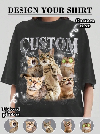 Oversized Shirt, Gift For Girlfriend/Wife, Valentine's Gift, Pet Family Customized, Custom Women's T-Shirt Shirt - Add Your Own Text And Images (Family Photo/Selfie/Pet Photo/Friend Photo/Party Photo) To Design Your Personalized Printed T-Shirt, Youth/Couple/Family/Pet Photo, Anniversary Gift,Chic Autumn, Utilitarian Chic, Fall New Style Women, Graphic Print - Image 18