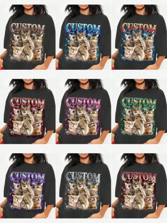 Oversized Shirt, Gift For Girlfriend/Wife, Valentine's Gift, Pet Family Customized, Custom Women's T-Shirt Shirt - Add Your Own Text And Images (Family Photo/Selfie/Pet Photo/Friend Photo/Party Photo) To Design Your Personalized Printed T-Shirt, Youth/Couple/Family/Pet Photo, Anniversary Gift,Chic Autumn, Utilitarian Chic, Fall New Style Women, Graphic Print - Image 19