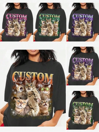 Oversized Shirt, Gift For Girlfriend/Wife, Valentine's Gift, Pet Family Customized, Custom Women's T-Shirt Shirt - Add Your Own Text And Images (Family Photo/Selfie/Pet Photo/Friend Photo/Party Photo) To Design Your Personalized Printed T-Shirt, Youth/Couple/Family/Pet Photo, Anniversary Gift,Chic Autumn, Utilitarian Chic, Fall New Style Women, Graphic Print - Image 20