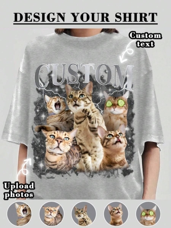 Oversized Shirt, Gift For Girlfriend/Wife, Valentine's Gift, Pet Family Customized, Custom Women's T-Shirt Shirt - Add Your Own Text And Images (Family Photo/Selfie/Pet Photo/Friend Photo/Party Photo) To Design Your Personalized Printed T-Shirt, Youth/Couple/Family/Pet Photo, Anniversary Gift,Chic Autumn, Utilitarian Chic, Fall New Style Women, Graphic Print - Image 26