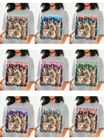 Oversized Shirt, Gift For Girlfriend/Wife, Valentine's Gift, Pet Family Customized, Custom Women's T-Shirt Shirt - Add Your Own Text And Images (Family Photo/Selfie/Pet Photo/Friend Photo/Party Photo) To Design Your Personalized Printed T-Shirt, Youth/Couple/Family/Pet Photo, Anniversary Gift,Chic Autumn, Utilitarian Chic, Fall New Style Women, Graphic Print - Image 27