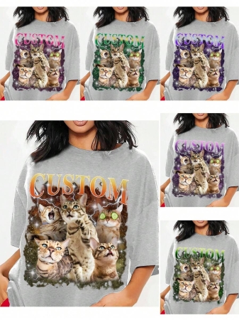 Oversized Shirt, Gift For Girlfriend/Wife, Valentine's Gift, Pet Family Customized, Custom Women's T-Shirt Shirt - Add Your Own Text And Images (Family Photo/Selfie/Pet Photo/Friend Photo/Party Photo) To Design Your Personalized Printed T-Shirt, Youth/Couple/Family/Pet Photo, Anniversary Gift,Chic Autumn, Utilitarian Chic, Fall New Style Women, Graphic Print - Image 28