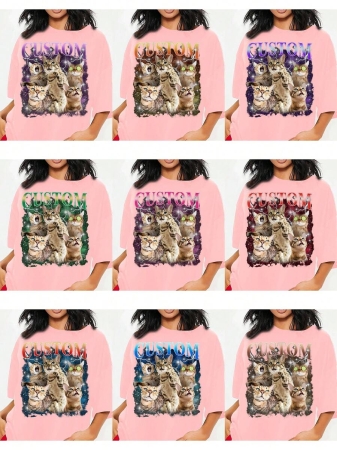 Oversized Shirt, Gift For Girlfriend/Wife, Valentine's Gift, Pet Family Customized, Custom Women's T-Shirt Shirt - Add Your Own Text And Images (Family Photo/Selfie/Pet Photo/Friend Photo/Party Photo) To Design Your Personalized Printed T-Shirt, Youth/Couple/Family/Pet Photo, Anniversary Gift,Chic Autumn, Utilitarian Chic, Fall New Style Women, Graphic Print - Image 35