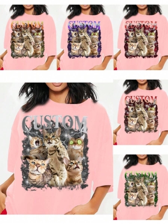 Oversized Shirt, Gift For Girlfriend/Wife, Valentine's Gift, Pet Family Customized, Custom Women's T-Shirt Shirt - Add Your Own Text And Images (Family Photo/Selfie/Pet Photo/Friend Photo/Party Photo) To Design Your Personalized Printed T-Shirt, Youth/Couple/Family/Pet Photo, Anniversary Gift,Chic Autumn, Utilitarian Chic, Fall New Style Women, Graphic Print - Image 36