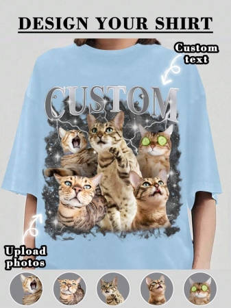 Oversized Shirt, Gift For Girlfriend/Wife, Valentine's Gift, Pet Family Customized, Custom Women's T-Shirt Shirt - Add Your Own Text And Images (Family Photo/Selfie/Pet Photo/Friend Photo/Party Photo) To Design Your Personalized Printed T-Shirt, Youth/Couple/Family/Pet Photo, Anniversary Gift,Chic Autumn, Utilitarian Chic, Fall New Style Women, Graphic Print - Image 50