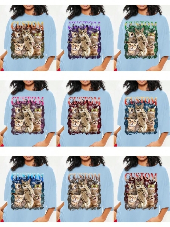 Oversized Shirt, Gift For Girlfriend/Wife, Valentine's Gift, Pet Family Customized, Custom Women's T-Shirt Shirt - Add Your Own Text And Images (Family Photo/Selfie/Pet Photo/Friend Photo/Party Photo) To Design Your Personalized Printed T-Shirt, Youth/Couple/Family/Pet Photo, Anniversary Gift,Chic Autumn, Utilitarian Chic, Fall New Style Women, Graphic Print - Image 51