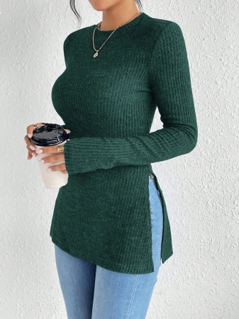 SHEIN Frenchy Split Hem Ribbed Knit Tee Winter Christmas Red - Image 14