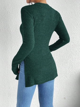 SHEIN Frenchy Split Hem Ribbed Knit Tee Winter Christmas Red - Image 15