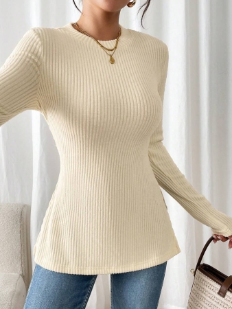 SHEIN Frenchy Split Hem Ribbed Knit Tee Winter Christmas Red - Image 22