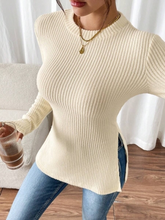 SHEIN Frenchy Split Hem Ribbed Knit Tee Winter Christmas Red - Image 25