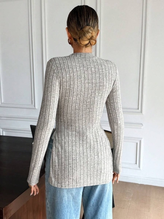 SHEIN Frenchy Split Hem Ribbed Knit Tee Winter Christmas Red - Image 27