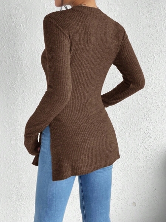 SHEIN Frenchy Split Hem Ribbed Knit Tee Winter Christmas Red - Image 35