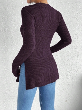 SHEIN Frenchy Split Hem Ribbed Knit Tee Winter Christmas Red - Image 40