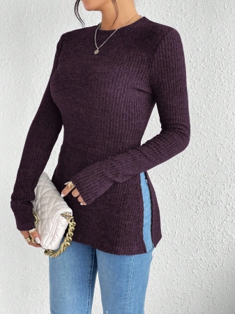 SHEIN Frenchy Split Hem Ribbed Knit Tee Winter Christmas Red - Image 43