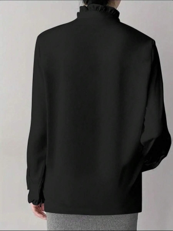 White Ruffle Collar Blouse For Women, Solid Color Minimalist Casual Everyday Wear - Image 6