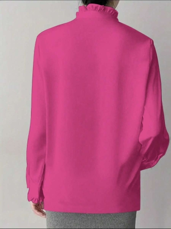 White Ruffle Collar Blouse For Women, Solid Color Minimalist Casual Everyday Wear - Image 11