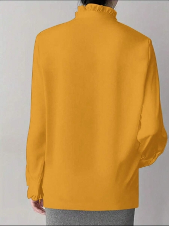 White Ruffle Collar Blouse For Women, Solid Color Minimalist Casual Everyday Wear - Image 17