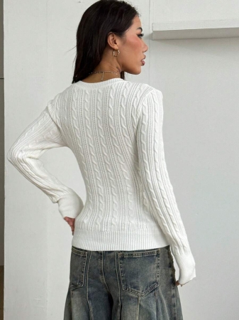 Coolane Women's Fall Winter Vintage Preppy Y2K Daily Wear Going Out Renaissance Fair Club Outfits White V-Neck Sweater - Image 6