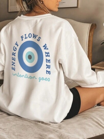 Women's Autumn And Winter Slogan Graphic Long Sleeved Crew Neck Sweatshirt ,Casual Loose And Versatile Holiday Style Tops,Fashionable Fall Women Clothes Suitable For Daily Wear