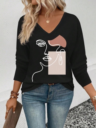 INAWLY Women's V-Neck Flare Sleeve Gradient Heart Print Casual Long Sleeve T-Shirt, Versatile Best Seller Fall Cloth For Women - Image 5