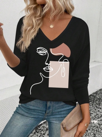 INAWLY Women's V-Neck Flare Sleeve Gradient Heart Print Casual Long Sleeve T-Shirt, Versatile Best Seller Fall Cloth For Women - Image 7