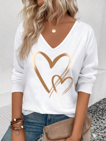 INAWLY Women's V-Neck Flare Sleeve Gradient Heart Print Casual Long Sleeve T-Shirt, Versatile Best Seller Fall Cloth For Women - Image 27