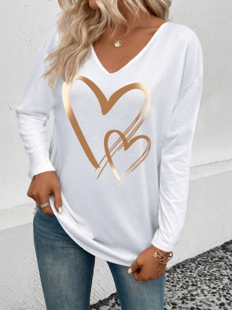 INAWLY Women's V-Neck Flare Sleeve Gradient Heart Print Casual Long Sleeve T-Shirt, Versatile Best Seller Fall Cloth For Women - Image 29