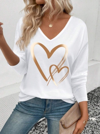 INAWLY Women's V-Neck Flare Sleeve Gradient Heart Print Casual Long Sleeve T-Shirt, Versatile Best Seller Fall Cloth For Women - Image 30