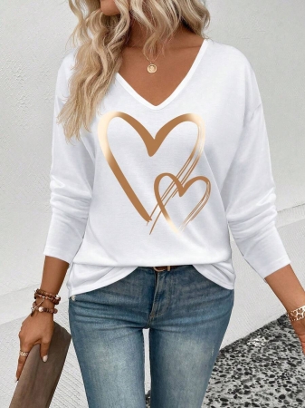 INAWLY Women's V-Neck Flare Sleeve Gradient Heart Print Casual Long Sleeve T-Shirt, Versatile Best Seller Fall Cloth For Women - Image 31