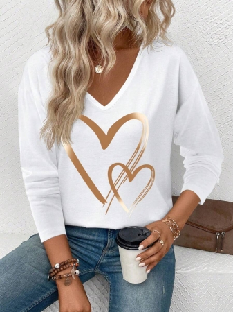 INAWLY Women's V-Neck Flare Sleeve Gradient Heart Print Casual Long Sleeve T-Shirt, Versatile Best Seller Fall Cloth For Women - Image 32