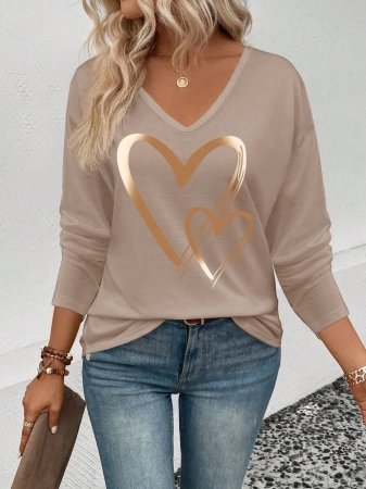 INAWLY Women's V-Neck Flare Sleeve Gradient Heart Print Casual Long Sleeve T-Shirt, Versatile Best Seller Fall Cloth For Women - Image 56