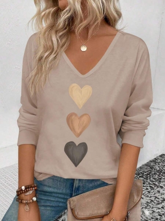 INAWLY Women's V-Neck Flare Sleeve Gradient Heart Print Casual Long Sleeve T-Shirt, Versatile Best Seller Fall Cloth For Women - Image 63