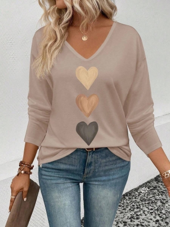 INAWLY Women's V-Neck Flare Sleeve Gradient Heart Print Casual Long Sleeve T-Shirt, Versatile Best Seller Fall Cloth For Women - Image 67