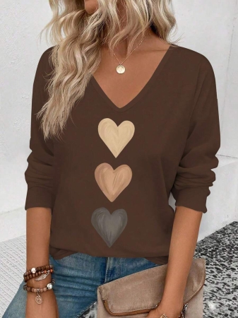 INAWLY Women's V-Neck Flare Sleeve Gradient Heart Print Casual Long Sleeve T-Shirt, Versatile Best Seller Fall Cloth For Women - Image 99