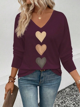 INAWLY Women's V-Neck Flare Sleeve Gradient Heart Print Casual Long Sleeve T-Shirt, Versatile Best Seller Fall Cloth For Women - Image 126