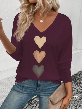 INAWLY Women's V-Neck Flare Sleeve Gradient Heart Print Casual Long Sleeve T-Shirt, Versatile Best Seller Fall Cloth For Women - Image 128